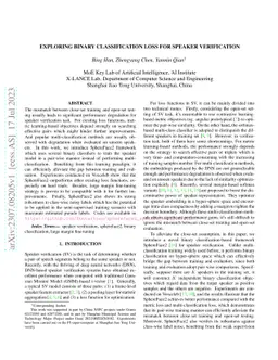 Exploring Binary Classification Loss For Speaker Verification