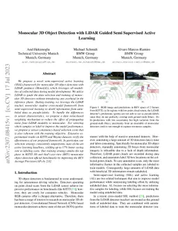 Monocular 3D Object Detection with LiDAR Guided Semi Supervised Active
  Learning