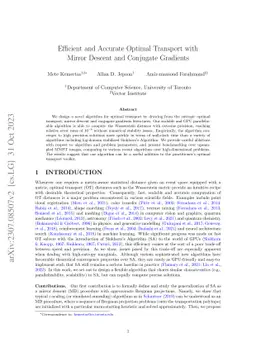 Efficient and Accurate Optimal Transport with Mirror Descent and Conjugate Gradients