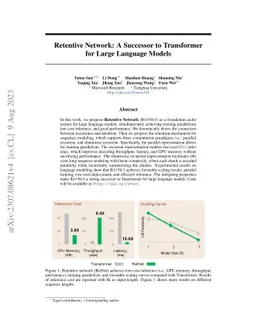 Retentive Network: A Successor to Transformer for Large Language Models