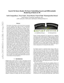 Search Me Knot, Render Me Knot: Embedding Search and Differentiable
  Rendering of Knots in 3D