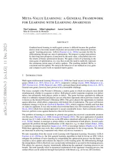 Meta-Value Learning: a General Framework for Learning with Learning
  Awareness