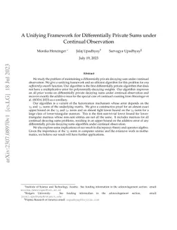 A Unifying Framework for Differentially Private Sums under Continual
  Observation
