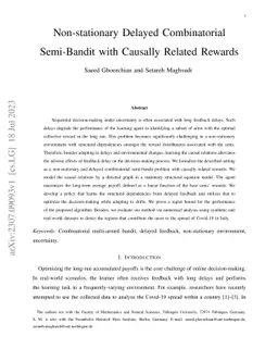 Non-stationary Delayed Combinatorial Semi-Bandit with Causally Related
  Rewards