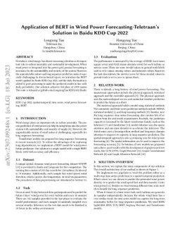 Application of BERT in Wind Power Forecasting-Teletraan's Solution in
  Baidu KDD Cup 2022
