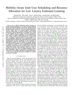 Mobility-Aware Joint User Scheduling and Resource Allocation for Low
  Latency Federated Learning
