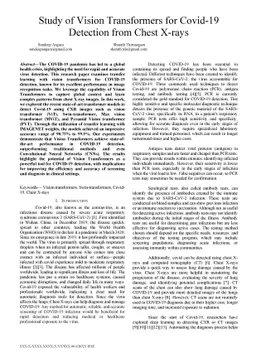 Study of Vision Transformers for Covid-19 Detection from Chest X-rays
