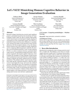 Let's ViCE! Mimicking Human Cognitive Behavior in Image Generation
  Evaluation