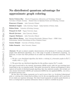 No distributed quantum advantage for approximate graph coloring