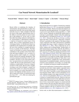 Can Neural Network Memorization Be Localized?
