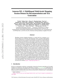 Amazon-M2: A Multilingual Multi-locale Shopping Session Dataset for
  Recommendation and Text Generation