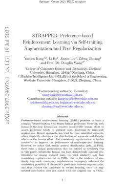 STRAPPER: Preference-based Reinforcement Learning via Self-training
  Augmentation and Peer Regularization