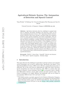 Agricultural Robotic System: The Automation of Detection and Speech
  Control
