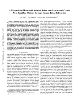 A Personalized Household Assistive Robot that Learns and Creates New
  Breakfast Options through Human-Robot Interaction