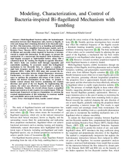 Modeling, Characterization, and Control of Bacteria-inspired
  Bi-flagellated Mechanism with Tumbling