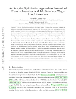 An Adaptive Optimization Approach to Personalized Financial Incentives
  in Mobile Behavioral Weight Loss Interventions