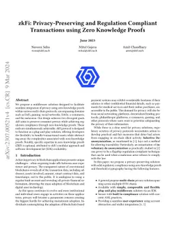 zkFi: Privacy-Preserving and Regulation Compliant Transactions using Zero Knowledge Proofs