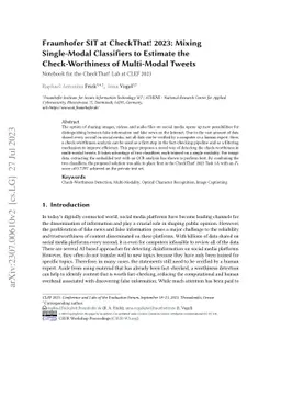 Fraunhofer SIT at CheckThat! 2023: Mixing Single-Modal Classifiers to
  Estimate the Check-Worthiness of Multi-Modal Tweets