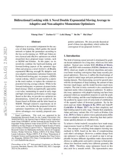 Bidirectional Looking with A Novel Double Exponential Moving Average to
  Adaptive and Non-adaptive Momentum Optimizers