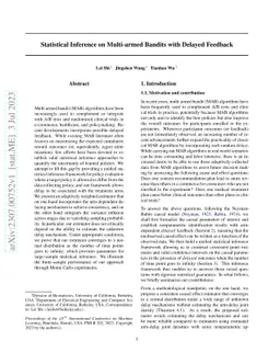 Statistical Inference on Multi-armed Bandits with Delayed Feedback
