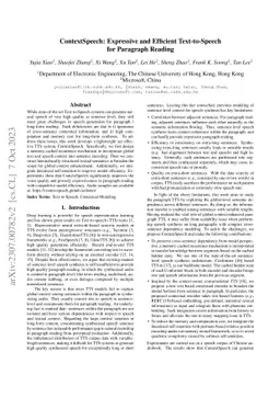 ContextSpeech: Expressive and Efficient Text-to-Speech for Paragraph
  Reading