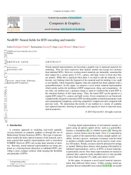NeuBTF: Neural fields for BTF encoding and transfer
