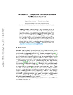 MWPRanker: An Expression Similarity Based Math Word Problem Retriever