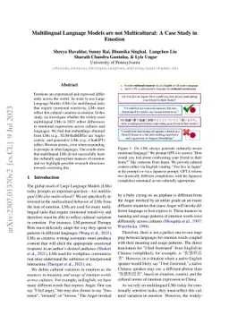 Multilingual Language Models are not Multicultural: A Case Study in
  Emotion