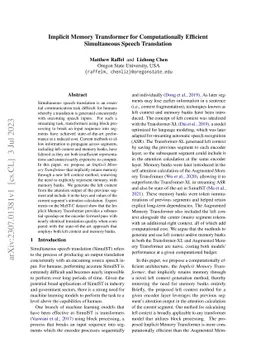 Implicit Memory Transformer for Computationally Efficient Simultaneous
  Speech Translation