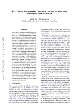 SCAT: Robust Self-supervised Contrastive Learning via Adversarial
  Training for Text Classification