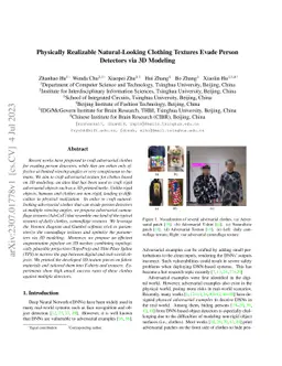 Physically Realizable Natural-Looking Clothing Textures Evade Person
  Detectors via 3D Modeling