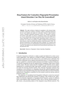 Deep Features for Contactless Fingerprint Presentation Attack Detection:
  Can They Be Generalized?