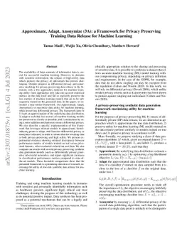 Approximate, Adapt, Anonymize (3A): a Framework for Privacy Preserving
  Training Data Release for Machine Learning