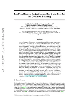 RanPAC: Random Projections and Pre-trained Models for Continual Learning