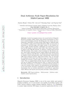 Dual Arbitrary Scale Super-Resolution for Multi-Contrast MRI