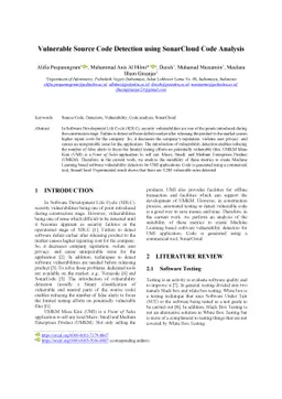 Vulnerable Source Code Detection using SonarCloud Code Analysis