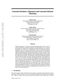Gaussian Database Alignment and Gaussian Planted Matching