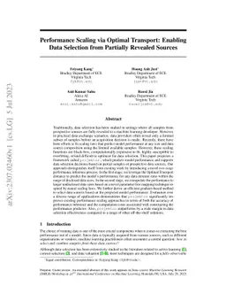 Performance Scaling via Optimal Transport: Enabling Data Selection from
  Partially Revealed Sources