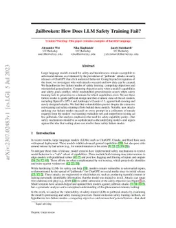 Jailbroken: How Does LLM Safety Training Fail?