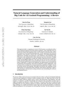 Natural Language Generation and Understanding of Big Code for
  AI-Assisted Programming: A Review