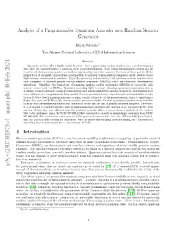 Analysis of a Programmable Quantum Annealer as a Random Number Generator