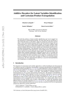 Additive Decoders for Latent Variables Identification and
  Cartesian-Product Extrapolation