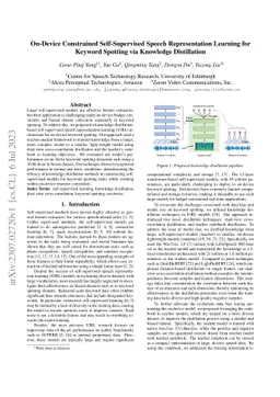 On-Device Constrained Self-Supervised Speech Representation Learning for
  Keyword Spotting via Knowledge Distillation