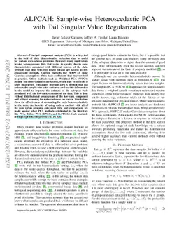 ALPCAH: Sample-wise Heteroscedastic PCA with Tail Singular Value
  Regularization