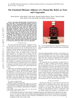 The Emotional Dilemma: Influence of a Human-like Robot on Trust and
  Cooperation
