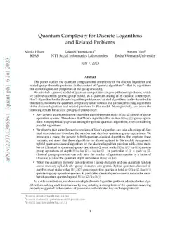 Quantum Complexity for Discrete Logarithms and Related Problems