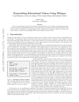 Transcribing Educational Videos Using Whisper: A preliminary study on
  using AI for transcribing educational videos