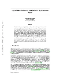 Optimal Scalarizations for Sublinear Hypervolume Regret