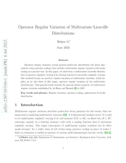 Operator Regular Variation of Multivariate Liouville Distributions