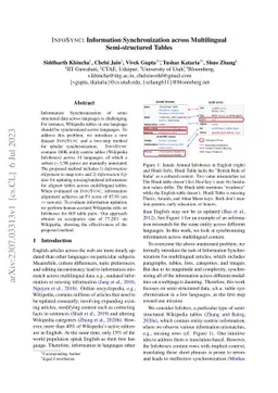 InfoSync: Information Synchronization across Multilingual
  Semi-structured Tables